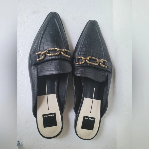 Dolce Vita Black Mules with Gold Chain Detail - Picture 3 of 6